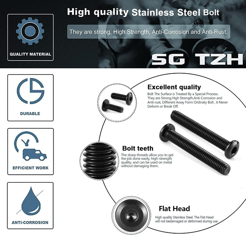 M6 x 45mm 20Pcs Flat Head Hex Socket Cap Screws Bolts, 304 Stainless Steel 18-8, Full Thread, Black Oxide by SG TZH (with Hex Spanner) 20 M6 x 45mm