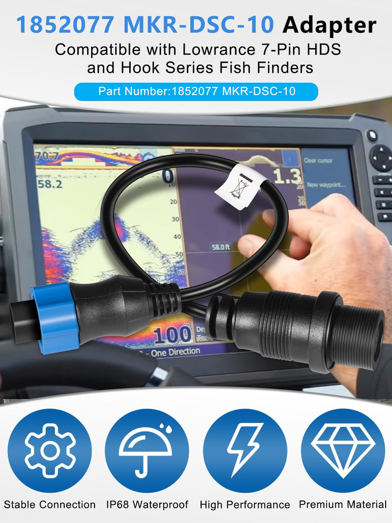 Replacement for 1852077 Dual Spectrum Chirp Adapter Cable/MKR-DSC-10 Compatible with Lowrance 7-Pin Transducer, HDS and Hook Series Fish Finders