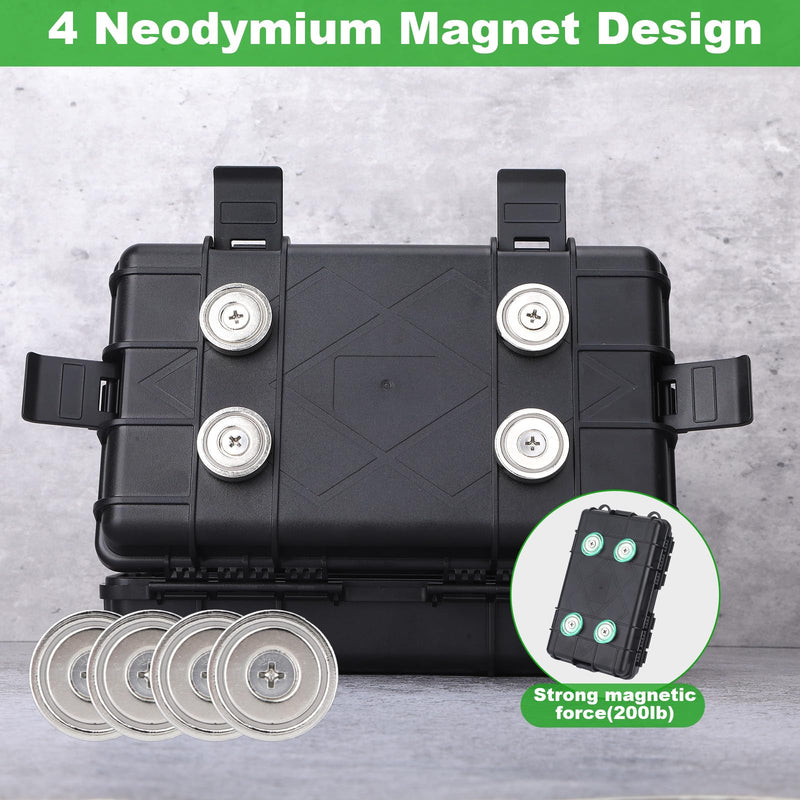 Magnetic Lock Box for Under Car, Waterproof Magnetic Box Holder for Car Keys, Black Hide a Key-Magnetic Car Boxes, Travel Magnetic-Keys Hider for Cars Organizer,4 Strong Magnets