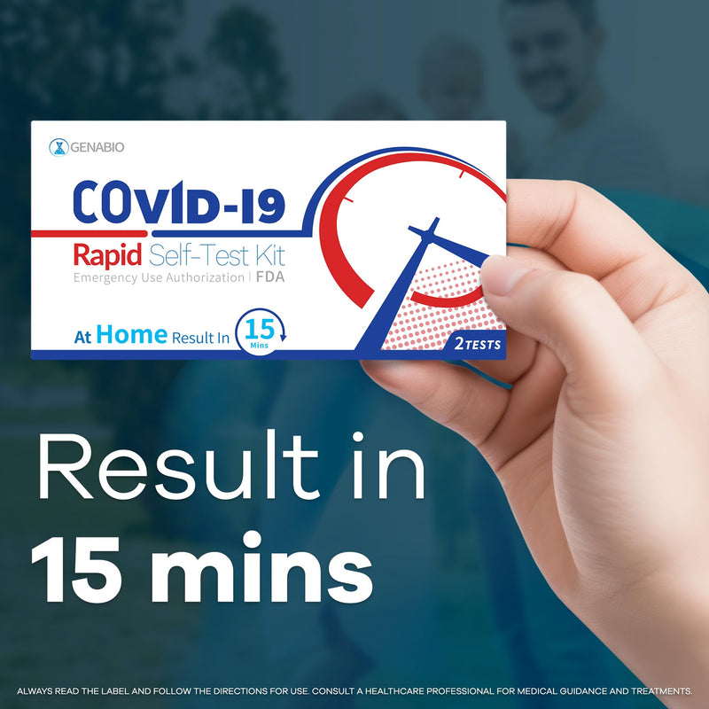 Genabio COVID-19 Antigen Rapid Self-Test Kit (2 Pack) – FDA EUA Authorized | 15-Minute At-Home Results | FSA/HSA Eligible | OTC Nasal Swab – Ages 2+ (1 Pack, 2 Tests) 1 Pack-2 Tests