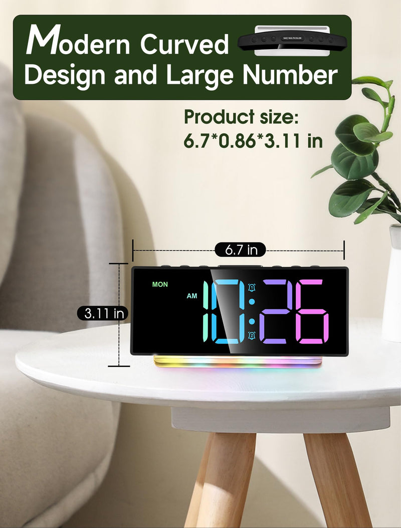 Cadmos Extra Loud Alarm Clock for Heavy Sleepers Adults,Teens,Kids,Rainbow Clock for Bedrooms,Small Bedside Digital Clock with Large Display,7 Color Night Light,12/24h(Black+Dynamic) Black+dynamic