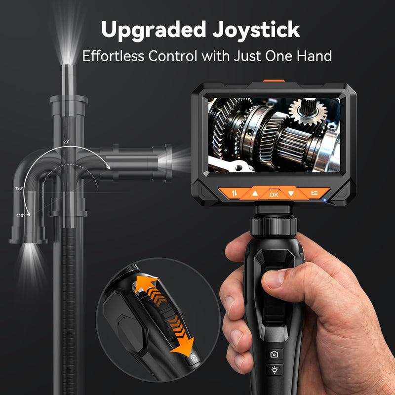 Two-Way Articulating Borescope, Endoscope Camera with Light, 1080P Industrial Inspection Camera with 4.3" Screen, 5FT Flexible Snake IP67 Waterproof Scope for Automotive, Wall, HVAC & Mechanics