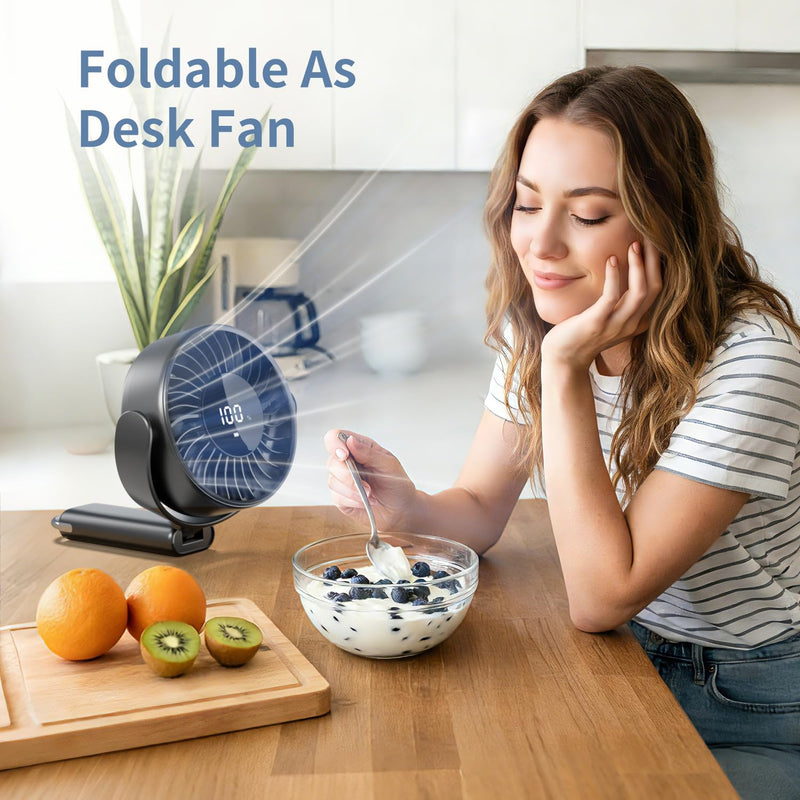 6-Inch Large Handheld Fan, 6000mAh Battery Portable Fan with 100 Speed Levels, Strong Airflow Personal Fan, 5-30 Hours Working Time, 135° Foldable for Travel, Outdoor, Office (Black) Black