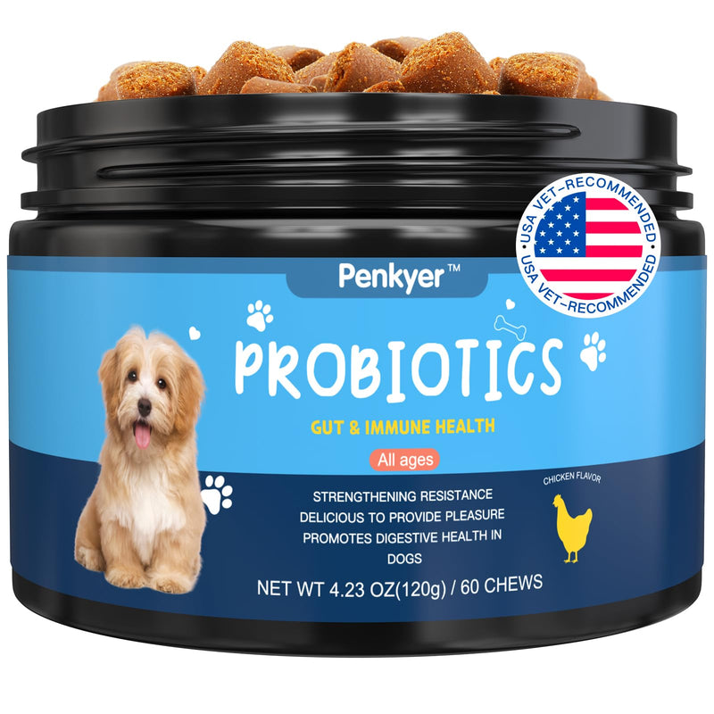 Probiotics for Dogs, Dog Probiotics for Yeast, Itchy Skin and Itchy Ears, Digestive Enzymes with Prebiotics for Digestive Health, Probiotic Chews for Dogs Support Immunity Health - (Chicken 60 Ct) Chicken Chicken-60 Chews