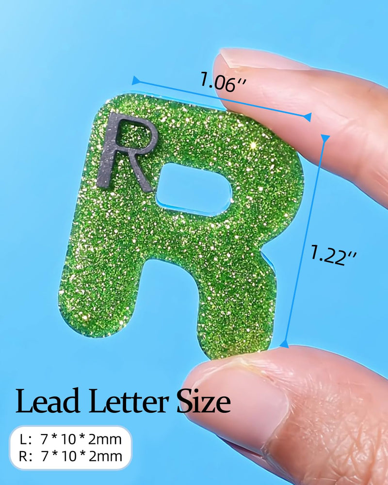 Plifal Xray Markers with Lead Initials - Glitter Radiology X-ray Markers in Rose & Green "L&R" Letter Shape Include Reusable Adhesive Tapes to Nurse Radiologist Badge Buddy, Easy to Identify Pink Green