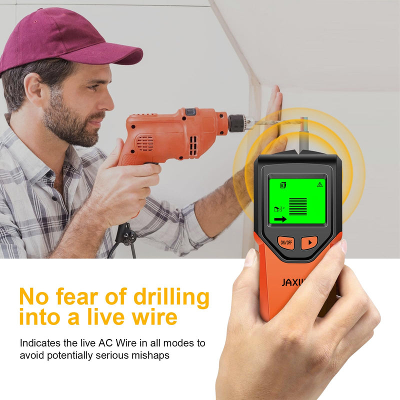 Stud Finder Wall Scanner - 5 in 1 Stud Finder Tool w/Microprocessor Chip and HD LCD Display, Stud Detector Beam Finders for the Center and Edge of Wood AC Wire Metal Studs Joist Pipe Blood Orange