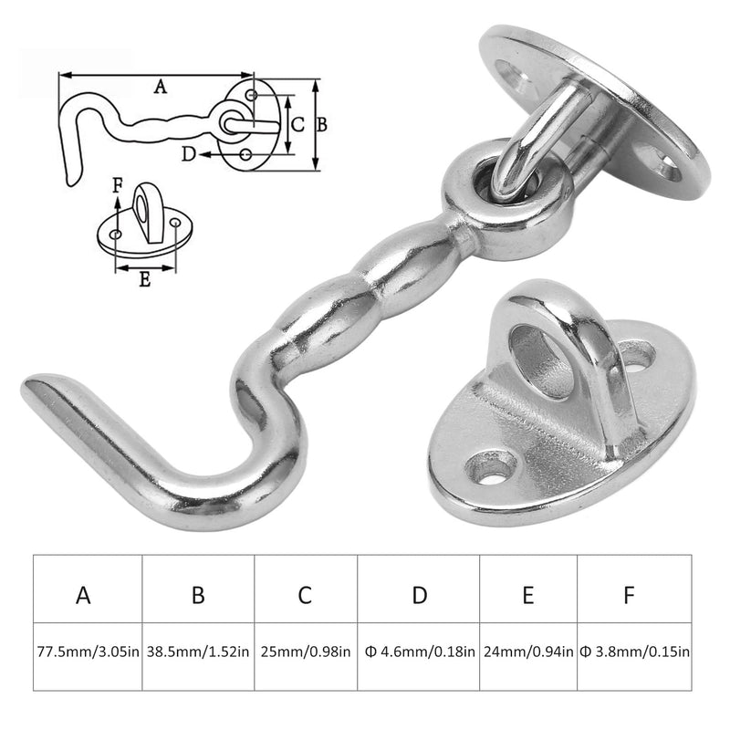 77.5mm/3.05 in Stainless Steel Boat Door Latch Hook with Eye Latch Heavy Duty Hook Eye Latch Solid Thickened Design for Boat Ship Yacht,for Door Window Cabinet