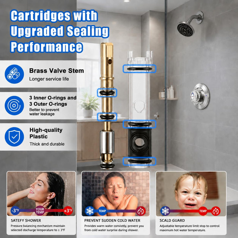 Shower Trim Kit,Compatible with Moen T470 Chateau Shower Trim Kit for 1225 Trim Kit,With 1225 Replacement Cartridge,104421 Removal Tool,Escutcheon,Tubes,Shower handle and Screws,Chorme