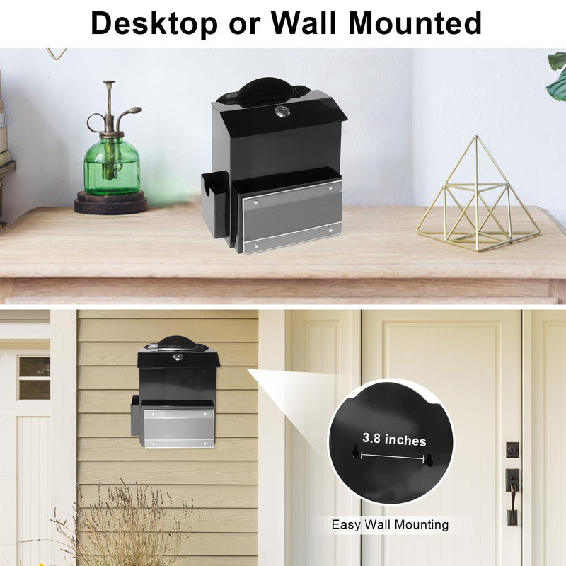 Suggestion Box with Magnetic Sign Holder, Metal Donation Boxes with Lock and Slot, Prayer Drop Ballot Raffle Tip Jars Wall Mounted Box for Fundraising Churches Offices School Black