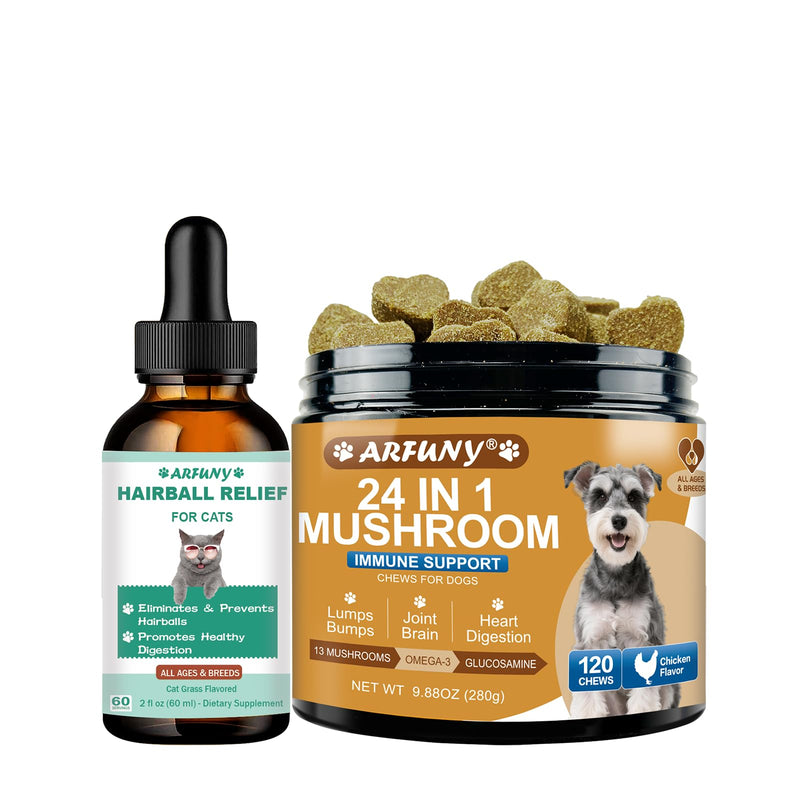 Hairball Treatment for Cats - Cat Hairball Remedy, Mushrooms for Dogs - Turkey Tail Mushroom for Dogs - Gut, Skin, Joint, Immune Health- Dog Lumps & Bumps