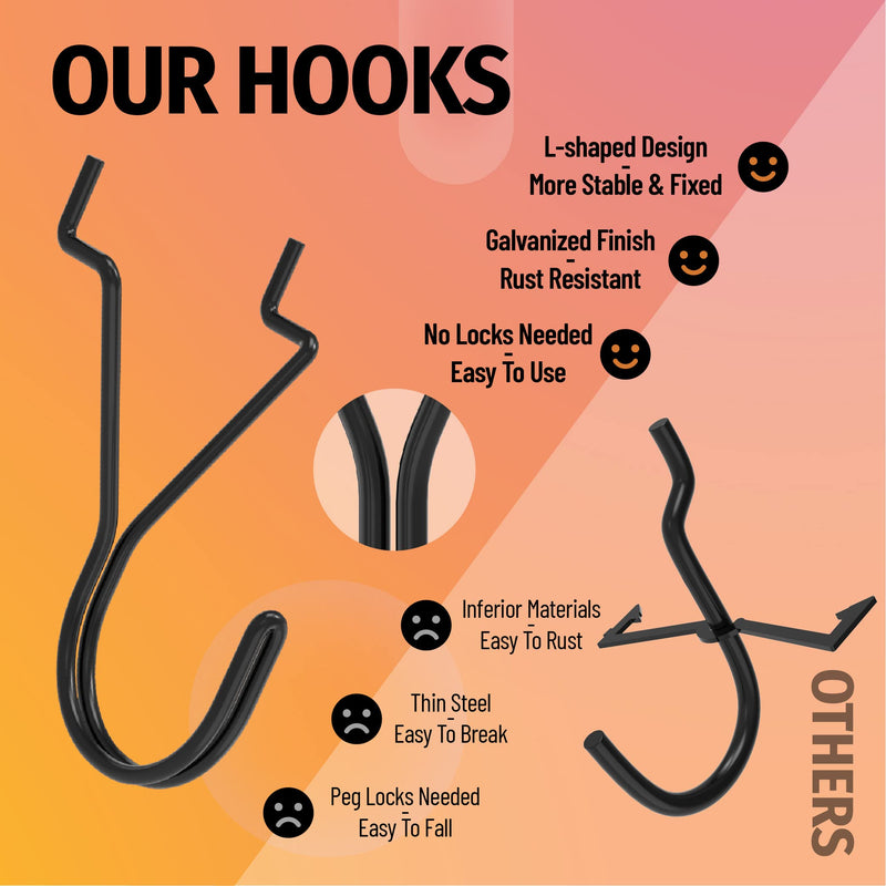 HUHOLE Pegboard Hooks, J-Hook, 1 Inch Black Hooks 40 Pack, Ideal Display Pegs for Hanging Jewelry, Necklaces, Keys, Retail Items, Small Tools, Will Not Fall Out, Fit 1/8” 3/16” Peg Boards 1" J-Hook 40PC Black