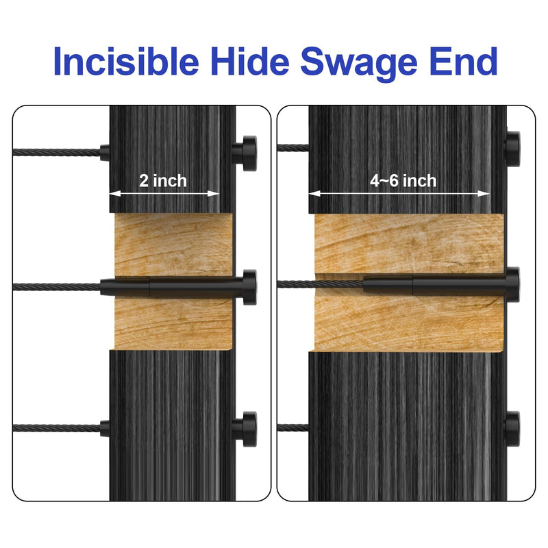 CKE 20 Pairs Black Invisible Cable Railing Kit, Black T316 Stainless Steel 3/16" Invisible Receiver, Swage Stud End for 2"x2", 4"x4" Wood/Metal Post, Invisible Cable Railing Hardware Tensioner BCR31