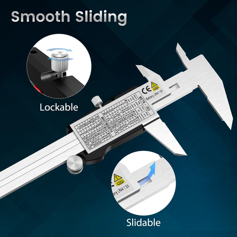 Digital Caliper 6 Inch, Caliper Measuring Tool with Large LCD Screen, Inch/MM, 4 Measuring Ways, Auto-Off LCD Stainless Steel Micrometer Vernier Caliper for Printing Jewelers Woodworkers Industry Industry-150mm