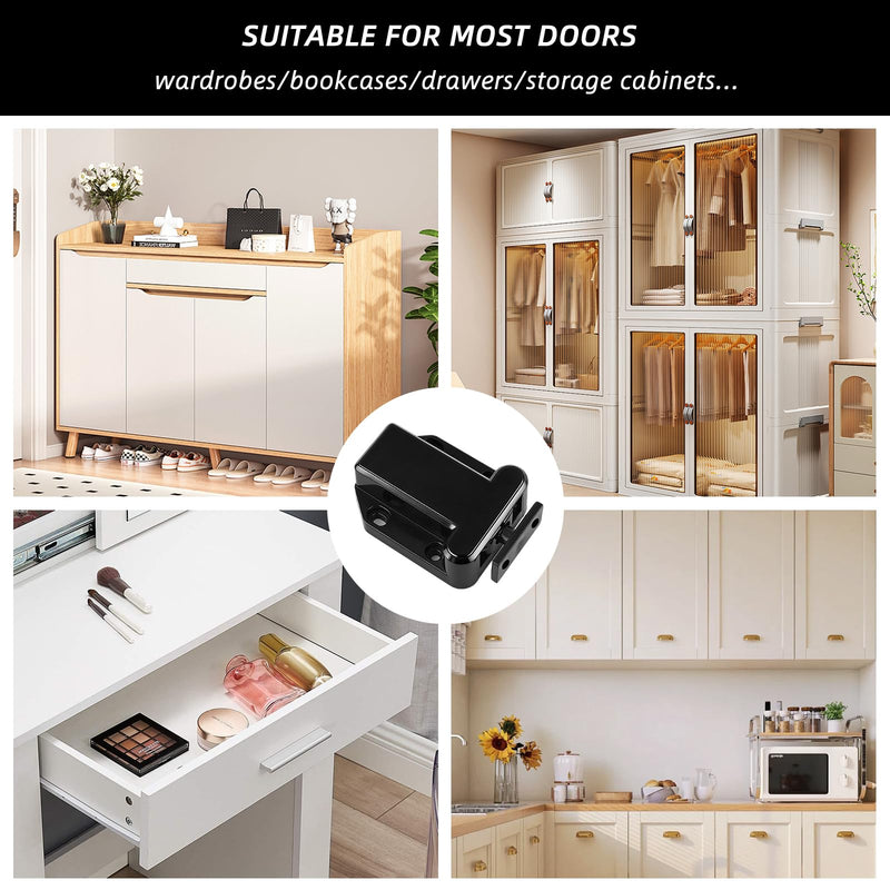 6 Pack Push Latch for Cabinets, Black Push to Open Catch Lock, Rebound self-Locking Device，Push to Open Drawer Catch Door Latch Hardware for Cabinet Drawer Wardrobe Cupboard Kitchen Door