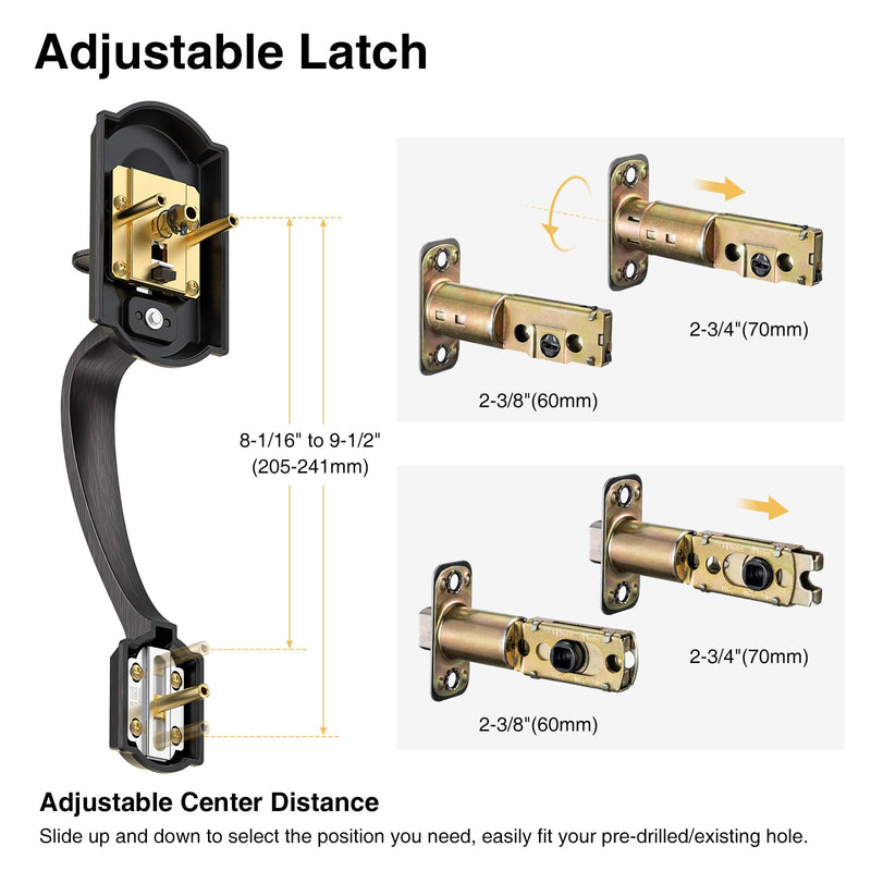 Front Door Handle No Lock, Entry Door Handle Exterior with Interior Reversible Handle Lever, Lower Half Grip, Single Cylinder, Door Handle Sets for Right Left Handed Door, Oil Rubbed Bronze