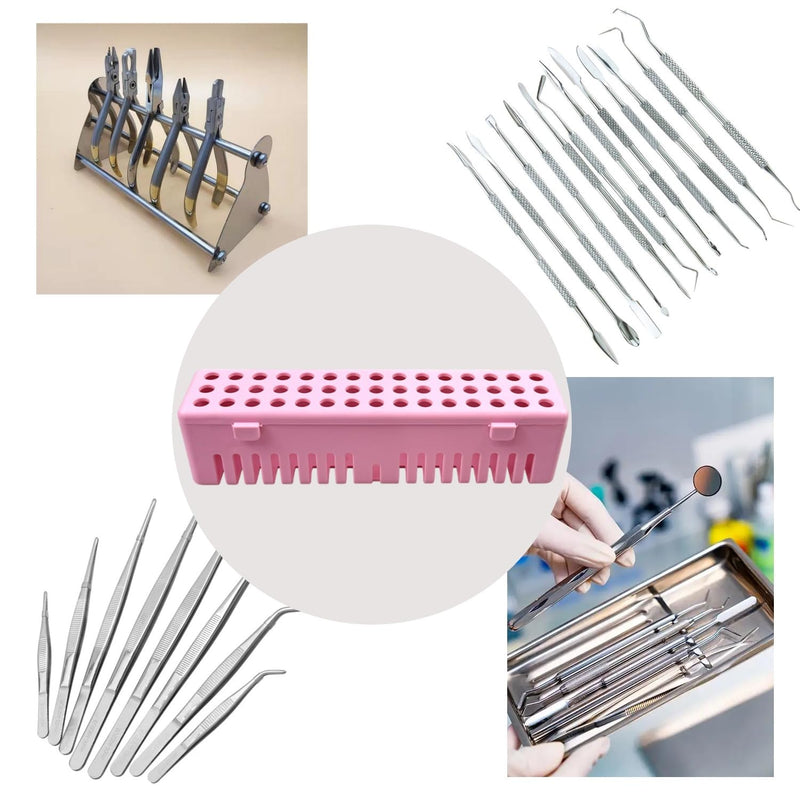 5pcs Dental Instruments Sterilizat Case, Plastic Autoclavale Cassette Rack, Medical Surgical Instrument Disinfection Container Tray for Dental Spatulas, Forceps and Pliers (5P-Pink) 5P-Pink