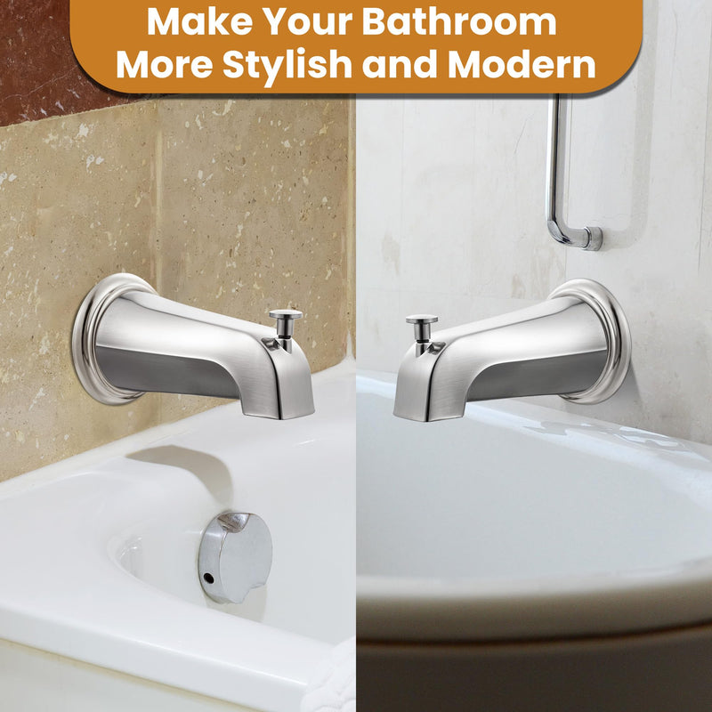 Dreyoo Tub Spout with Diverter, Tub Spout (Universal Fits 1/2 Copper Pipe, 1/2 IPS and 3/4 IPS), Bathroom Bathtub Faucet with Adapters and Hex Wrench (Brushed Nickel,Simple) Brushed Nickel Simple