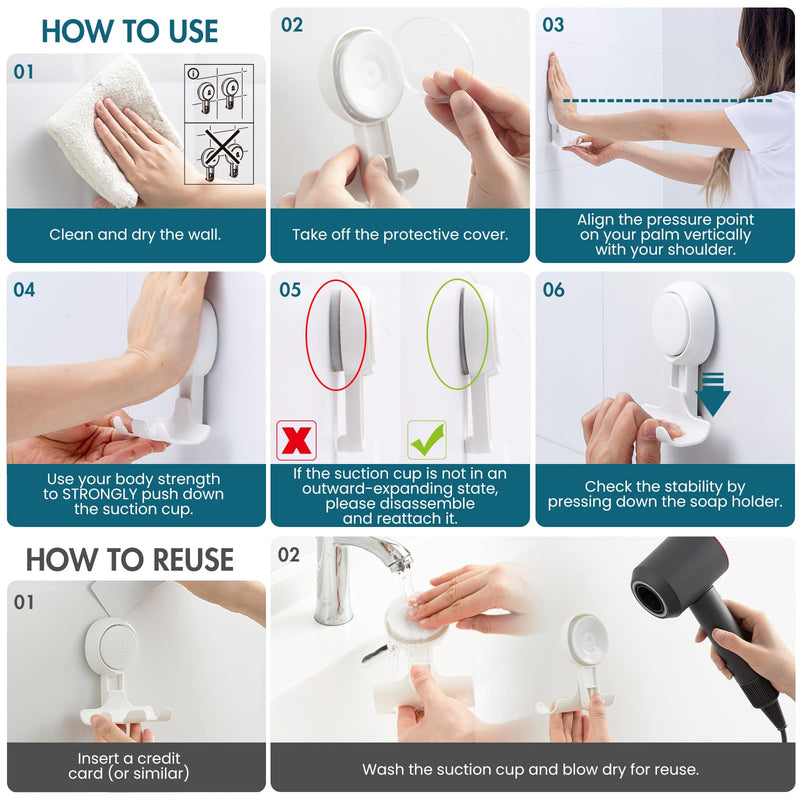 TAILI Suction Cup Razor Holder in Shower 2 Pack, Towel, Loofah, Shaver Holder for Bathroom Wall, Powerful Suction Cup Shower Hooks, Easy to Install and Reuse, White Razor Hook, White