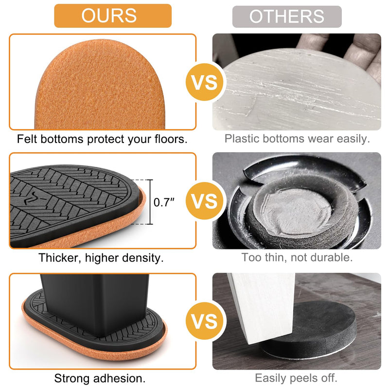 Felt Furniture Sliders for Hardwood Floors Large 4 PCS 9-1/2 Inch x 5-3/4 Inch Oval Reusable Furniture Slider with Extra Thick Design - Heavy-Duty Furniture Movers - Felt Sliders Effortless Moving 4 PCS Oval