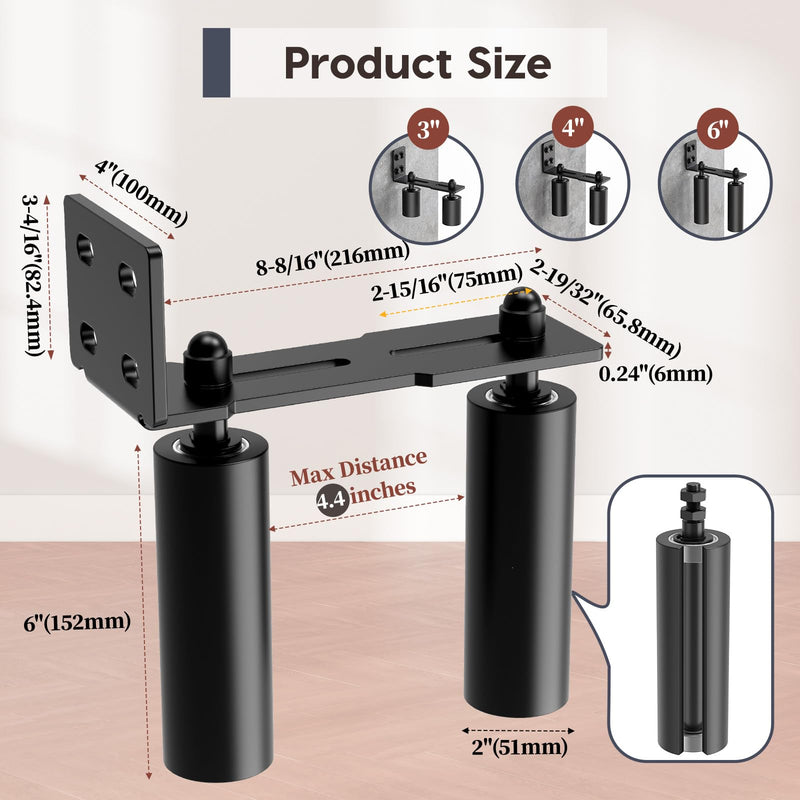 Heavy Duty Slide Gate Roller Guide with L Rear Post Steel Bracket, Sliding Rolling Gate Hardware Kit Support Assembly for Sliding/Rolling/Garage/Wood/Fence Door (Black-1pc, 6in) Black-1pc