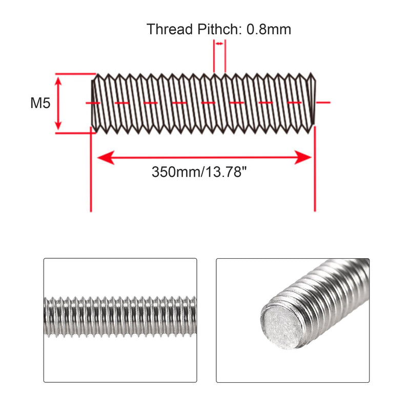 M5 x 350mm Fully Threaded Rod & Studs, 304 Stainless Steel Right Hand Threads Rods, M5-0.8 Thread Pitch for Anchor Bolts, Clamps, Hangers and U-Bolts 4 Pack【with Nuts】 14-Inch