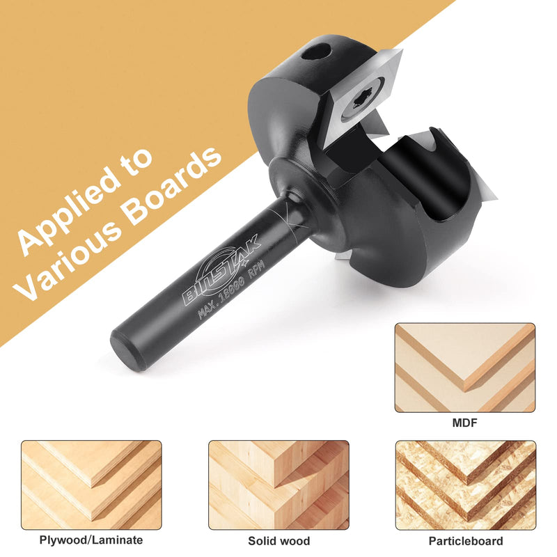 CNC Spoilboard Surfacing Router Bit 1/4" Shank, Slab Flattening Router Bit with 1-3/8" Cutting Diameter, 2+2 Flutes Insert Carbide Wood Planer Router Bits, Planing Bit for Woodworking Surfacing Bit 1/4" Shank-1-3/8" Cut Dia. (2+2 Inserts)