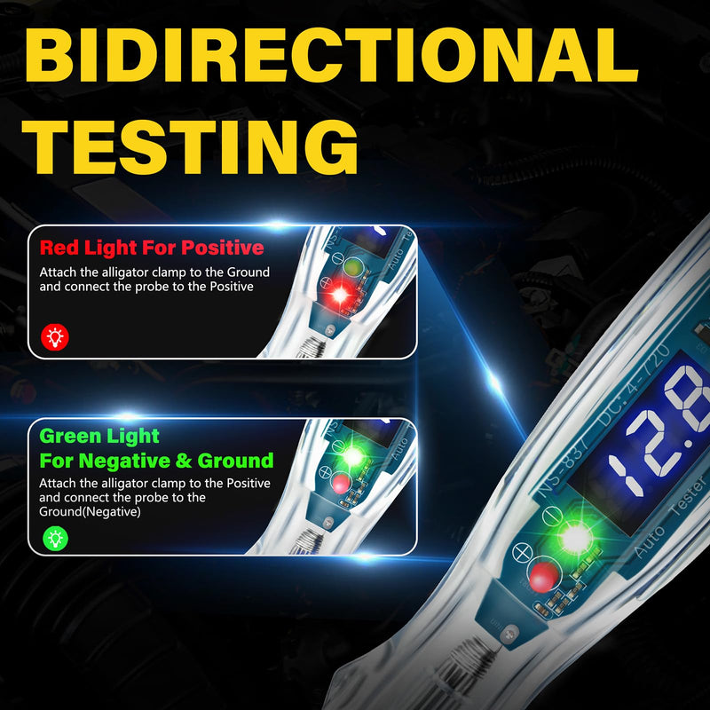 Upgraded Automotive Buzzer Test Light 4-72V DC Digital LED Circuit Tester, Heavy Duty Light Tester with Voltmeter, Auto Bidirectional Voltage Tester Electric Test Pen