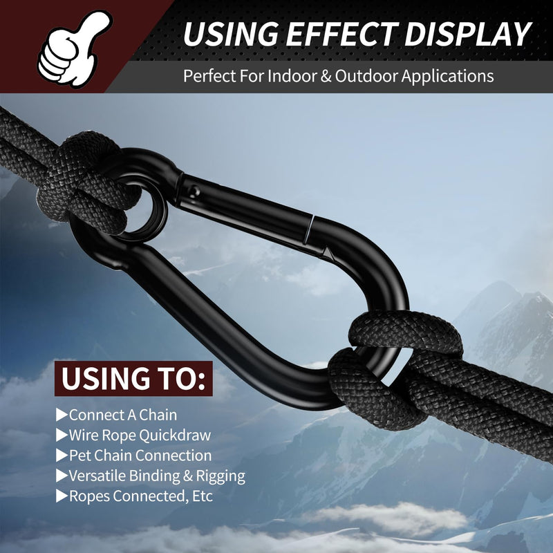 Spring Snap Hooks, Black Carabiner Clip, Heavy Duty Rope Connector, Quick Link Carabiners Spring Snap Hooks for Indoor & Outdoor, Camping, Climbing, Fishing, Hiking 3.15 Inch, 8 Pack
