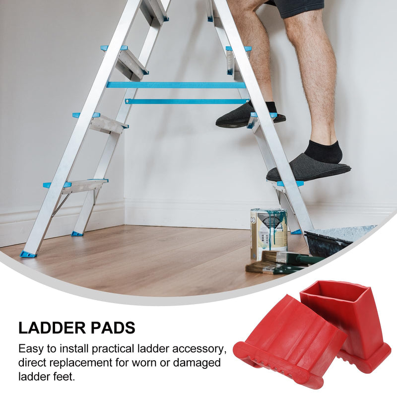 DOITOOL Werner Ladder Accessories 2PCS Step Ladder Foot Covers Ladder Feet Mat Non Slip Folding Ladder Feet Rubber Pads Covers Ladder Foot Pads Antiskid Ladder Leg Caps, 3.54x3.26x1.57 Inch (Red)