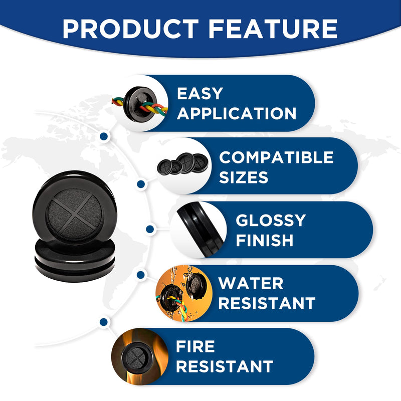 55Pcs Rubber Grommets for Wiring - Double-Sided Rubber Grommet Kit in 6 Assorted Sizes 5/8",13/16",7/8",1",1-3/16",1-1/2"- Firewall Grommet Automotive - Ideal Solution for Wire Protection (Black) 55PCS Double Sided