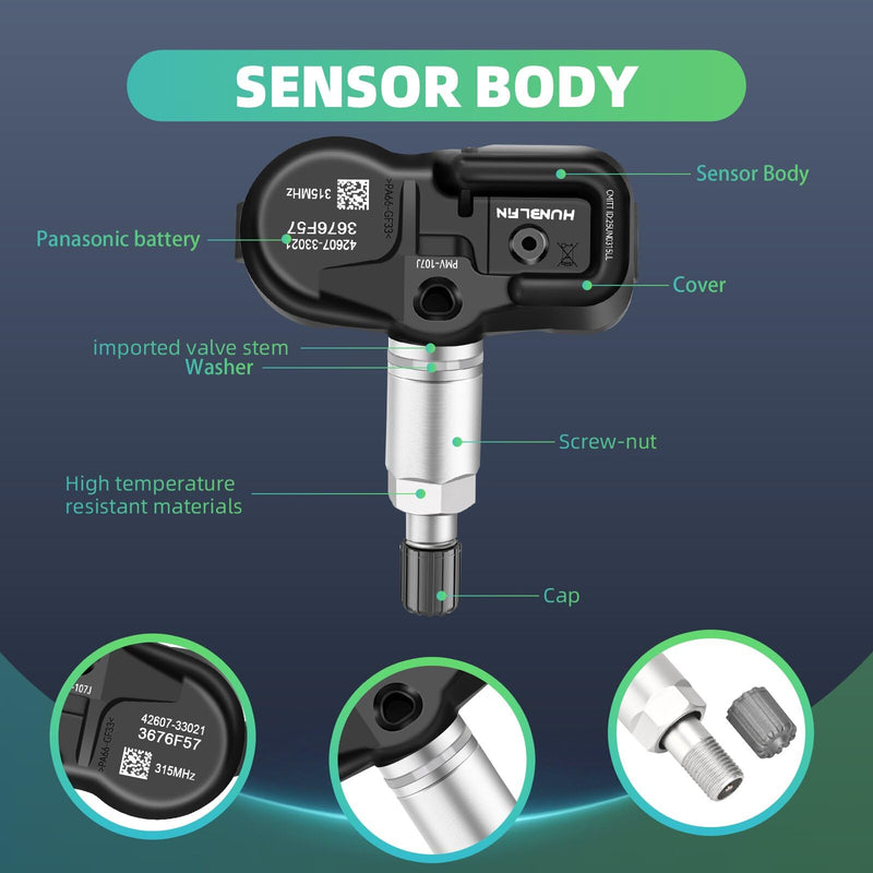 TPMS 2025 Sensor Tire Pressure Monitoring Sensor for Camry Prius Corolla Scion Yaris, Toyota RAV4 Highlander Camry Corolla - Lexus ES GS LS LX .42607-33021RPMV-107J 315MHz Set of 4