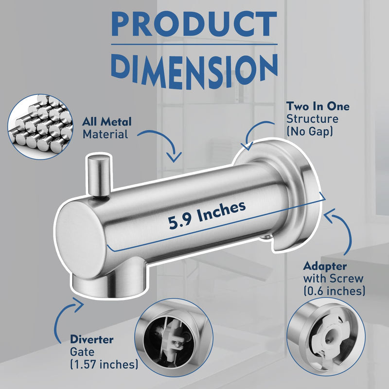 Slip on Tub Spout with Diverter Universal Tub Diverter Spout for 1/2" Copper Water Pipe, Brushed Nickel