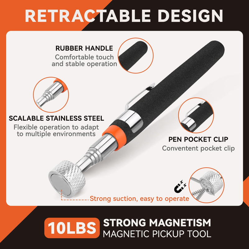 4 Pack Telescoping Magnet Pick-up Tool Set with Magnetic Parts Tray, Extendable Magnetic Pick Up Tools & Flexible Magnet Pickup Tool