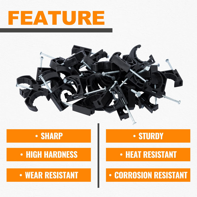 (60 Pack) SUNGATOR 1/2 Inch Pex J-Hook with Nails, Black Half Clamps, 1/2" J Clamps for Pex Pipe Support, 1/2" J-Hook Pipe Hanger Suitable for Wall Mount Pipe Tubing Fixture 60