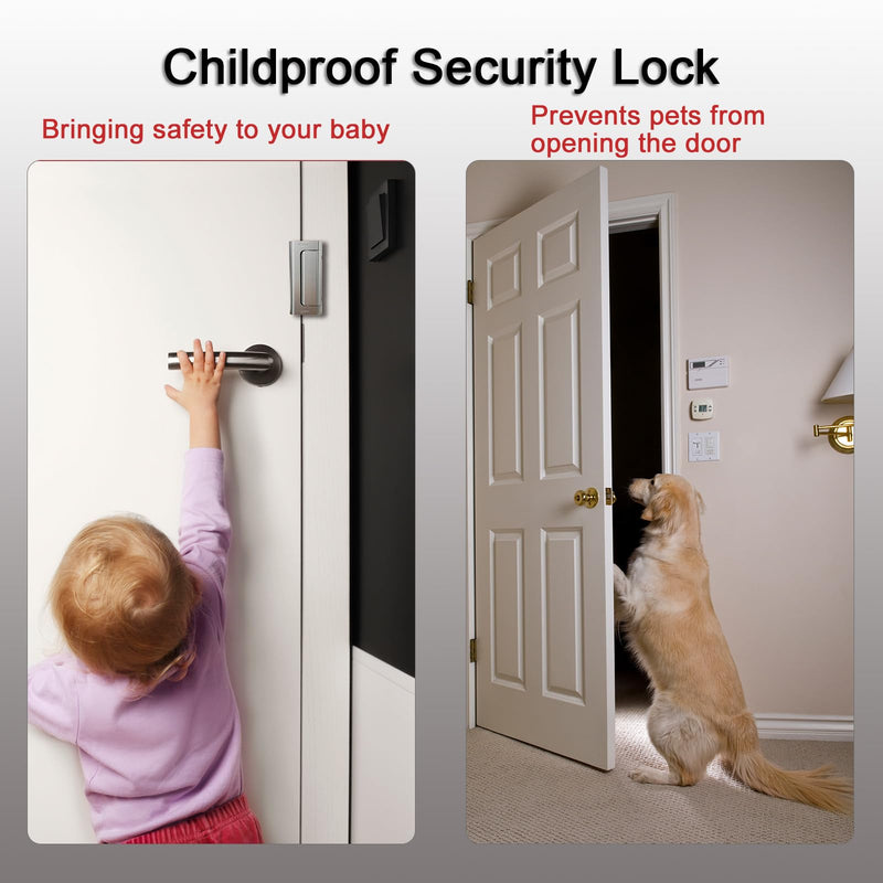 2 Pack Door Locks for Kids Safety, Reinforcement Lock for Inside Swinging Door, Premium Aluminum Alloy Door Lock Latch to Prevent Unauthorized Entry & Children's Sneaking Out (Frosted Silver)