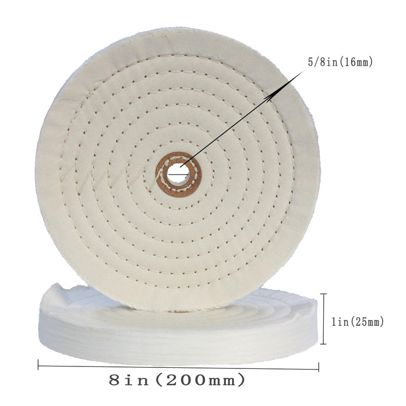 2 Pcs Extra Thick 8 Inch Cotton Buffing Wheel, 70 Ply Cloth 5/8 Inch Arbor Hole Abrasive Polishing Wheel for Bench Grinder(White) 2 Pc 8" Buffing Wheel(White)