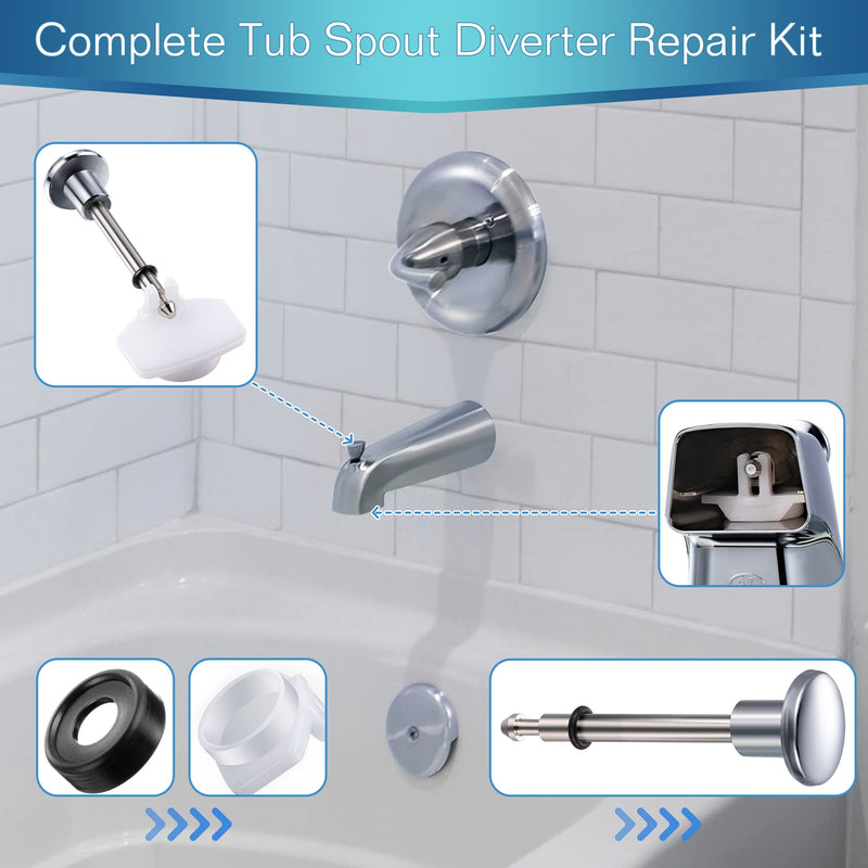 Enhon 2 Set Tub Spout Diverter Repair Kit, Includes 2 x Diverter Valve Stems, 2 x Cup Seals and 2 x Gates, Bathroom Shower Bathtub Leaky Faucet Repair Replacement Parts (Chrome,Classic) Chrome Classic