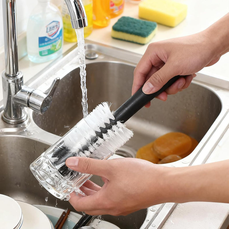 360°Glass cup cleaning brush,Water Bottle Cleaning Glass Washer Cup Sink Washer Brush with Suction Base Bristle Brushfor Sink,3Head Flexible Bristles Double Sided Glass cup cleaning brush(Black+White)