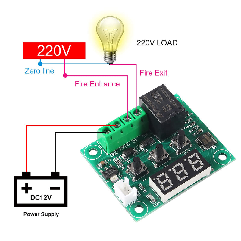 W1209 DC 12V Digital Temperature Controller Board Blue Digital Display Thermostat -50-110°C Electronic Temperature Temp Control Module Switch with Waterproof Case (1-Pack) 1pc Blue