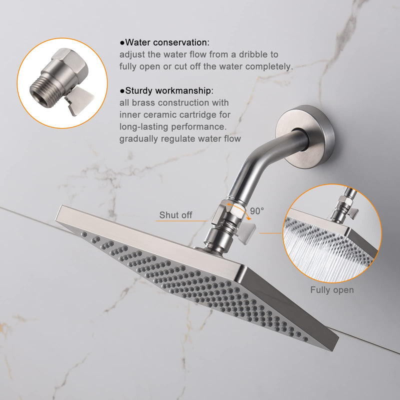 Shower Head Shut Off Valve, Brass G1/2“ Water Flow Control Valve for Shower head and Handheld, Water Pressure Regulator Replacement for Shower System(Brushed Nickel) Brushed Nickel-2