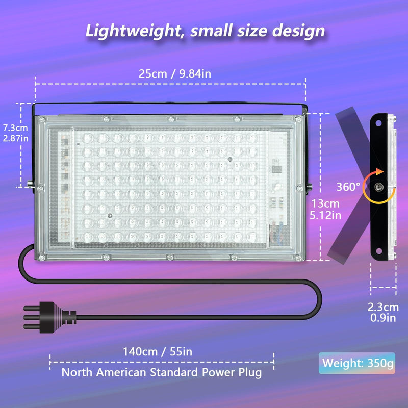 100W LED UV Black Light, Powerful UV Spotlight, IP66, 395nm UV Lamp for Christmas, Halloween Glow Party(2 Packs) 100W-2P