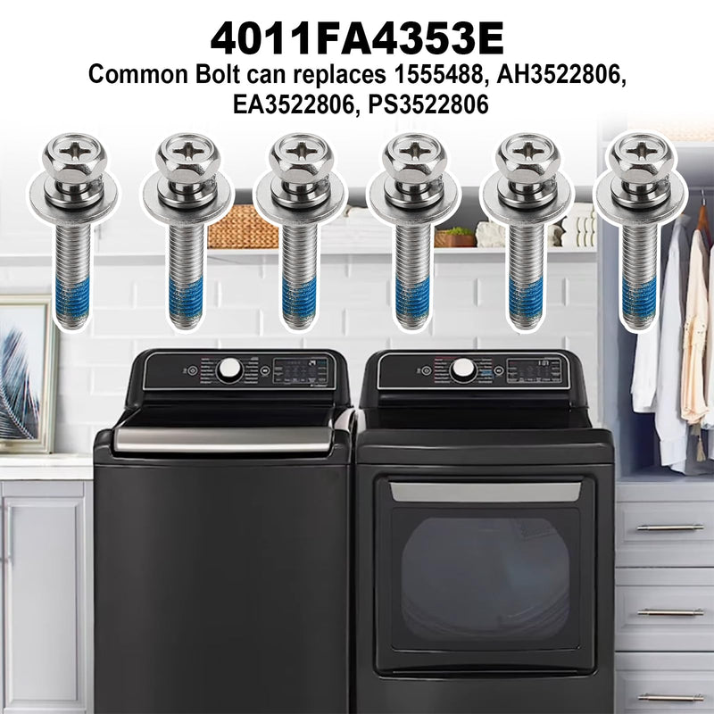 4011FA4353E (6 Pcs) Common Bolt Fits for LG Washers, Replaces 1555488, AH3522806, EA3522806, PS3522806