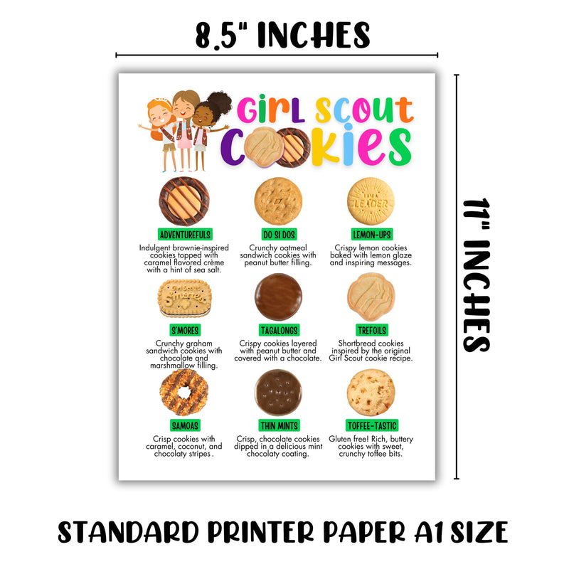 Scout Cookie Menu Sheets | 50 Pack, 8.5 x 11” Regular Paper Sales Rewards Girl Booth Supplies Troop Leader Books for Troop Number Cookie with Name & Flavor Description Reorder Cards