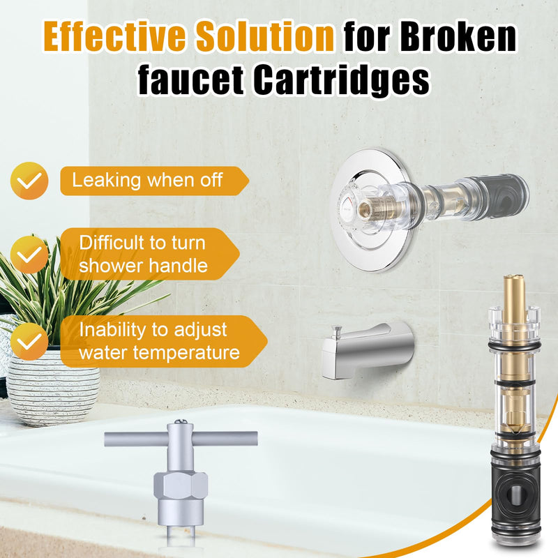 2 Pcs Dual Seal Cartridge Replacement Compatible with Moen 1225/1225B, 1 Pc Cartridge Puller Replacement for 104421, One Handle Lavatory and Bathroom Faucet Cartridges Kit for Shower