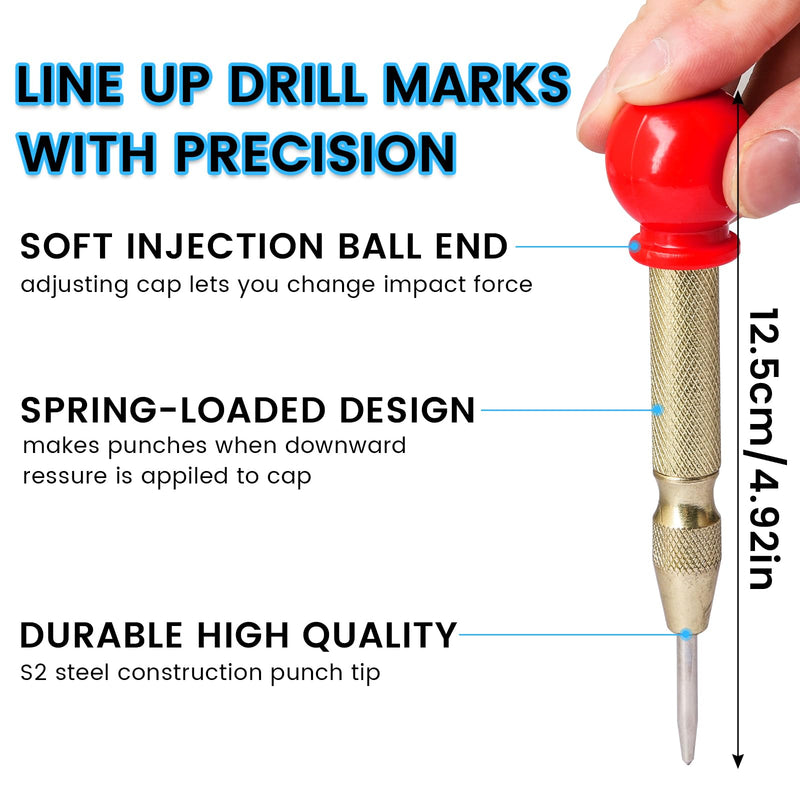 3PCS M35 Cobalt Step Drill Bit for Metal 1/8"-7/8" (34 Step), Three Spiral Flute Step Drill Bit Set & Automatic Center Punch, 1/4" Hex Shank Industrial Grade HSS Unibit Drill Bit for Wood 34 Step Size(1/8"-7/8")