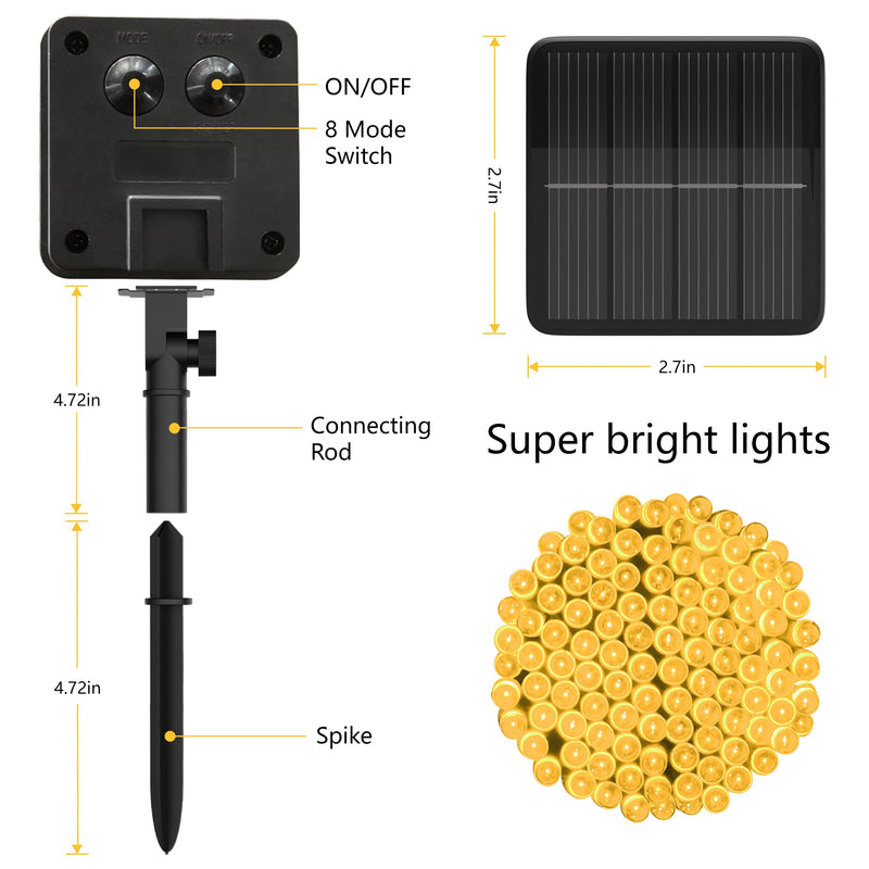 Solar String Lights for Outside, 39Ft 100 LED Solar String Lights Outdoor with 8 Modes ，Solar Christmas Lights Outdoor Waterproof for Yard, Fence,Balcony, Party,Christmas Tree Decorations (Warm White) Warm White