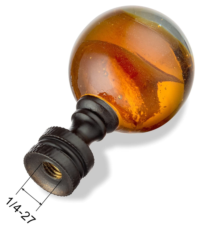 Qc 1 Pack Tawny Crystal Lamp Finial Cap - Handmade, Ball Shaped Patterned Glass with Screw Knob Base, Decoration Accessories for Table and Floor Lamp Shade Top (2 Inches Tall, Bronze Finish)