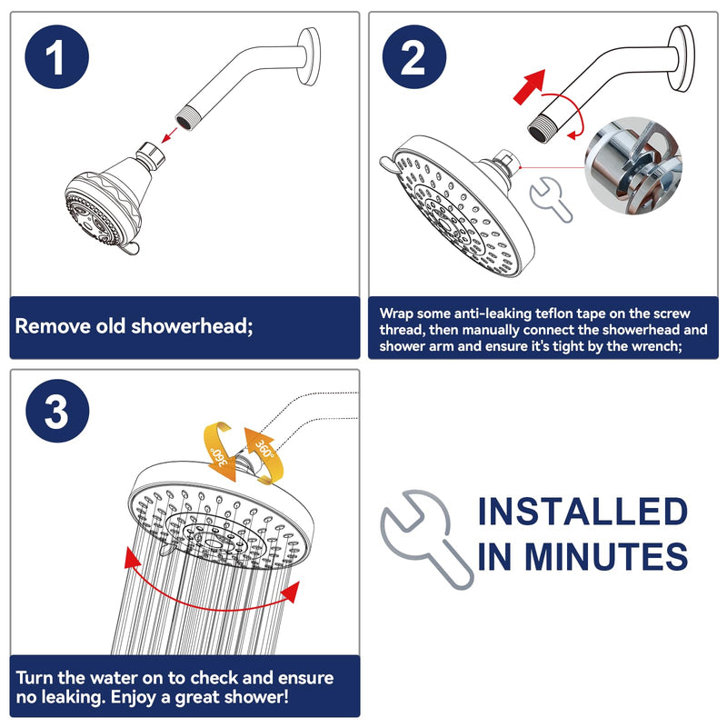 HOPOPRO 5-Mode High Pressure Shower Head - The Washington Post, NBC News, Today TV Show Recommended - High Flow Fixed Showerheads (6 Inch Chrome) 6 Inch Modern Chrome Modern