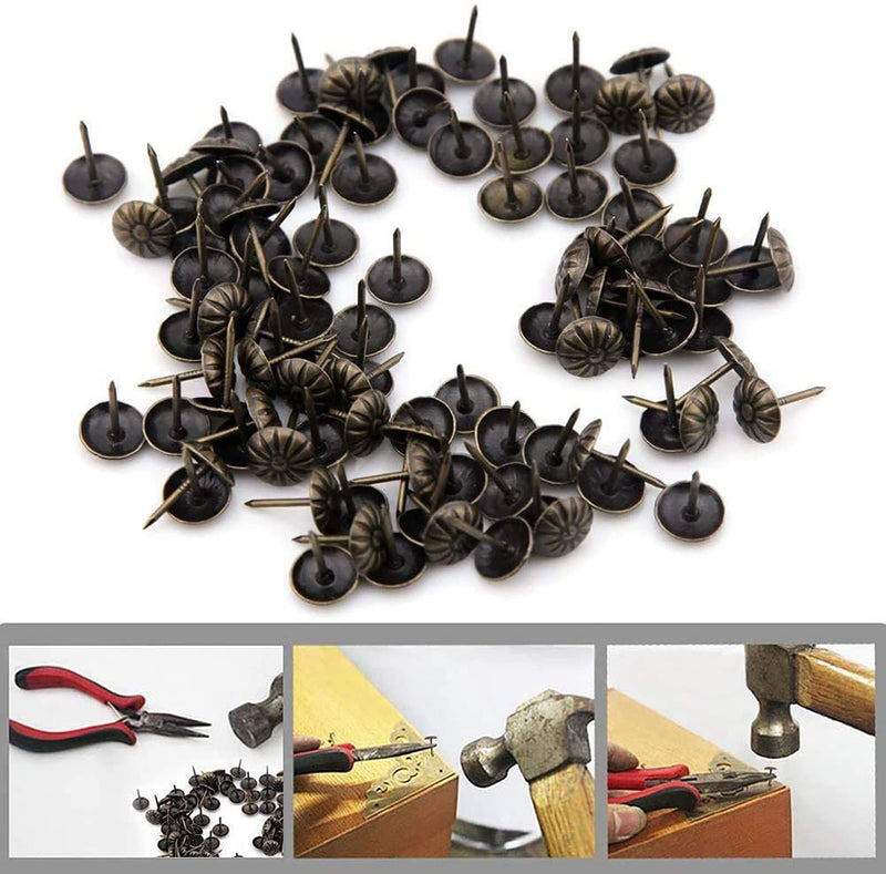 7/16''x 5/8'' Antique Brass Upholstery Nails Tacks, Metal Chrysanthemum Nails, Upholstery Nail Tack Stud, Decorative Tack Pushpins Doornail for Wood Furniture Decor 100Pcs (7/16''×5/8'', Bronze) 7/16"×5/8"