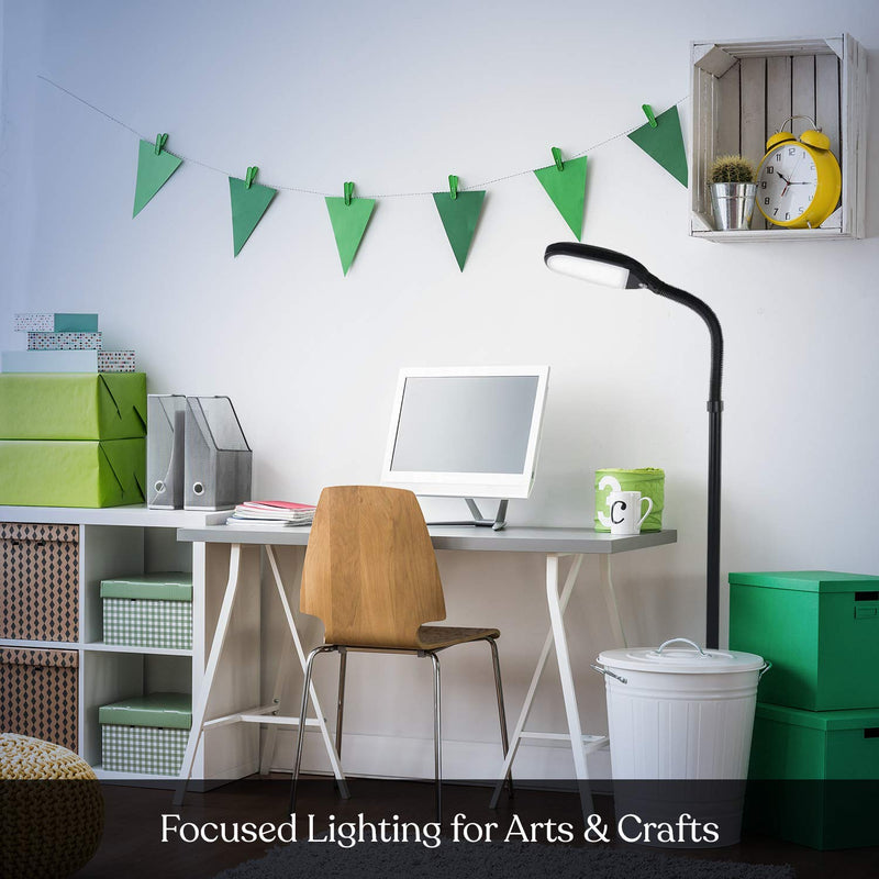 Brightech Litespan - Bright LED Floor Reading Lamp for Over Chair Crafts and Reading, Estheticians' Light for Lash Extensions, Adjustable Standing Lamp for Living Room, Bedroom, Office - Jet Black